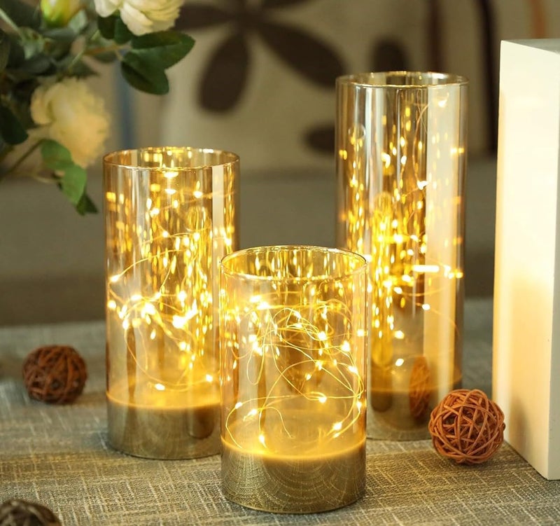 VRB Dec 3 قطع شموع عمودية أكريليك بدون لهب ودخان شموع زخرفية شمعة ضوء الشاي LED مثالية للهدايا، المنزل، ديوالي، عيد الميلاد، شمعة زخرفية، عيد ميلاد (نموذج 12) - Image 1