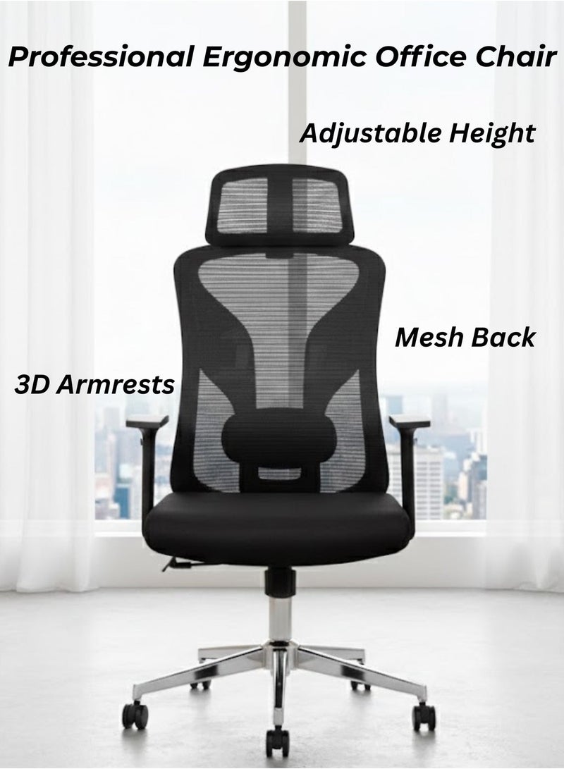 Furalux Professional Ergonomic Office Chair with Breathable Mesh Back, Adjustable Height, Head Support, Swivel Base and Comfortable Armrests for Home and Office Use - Image 4