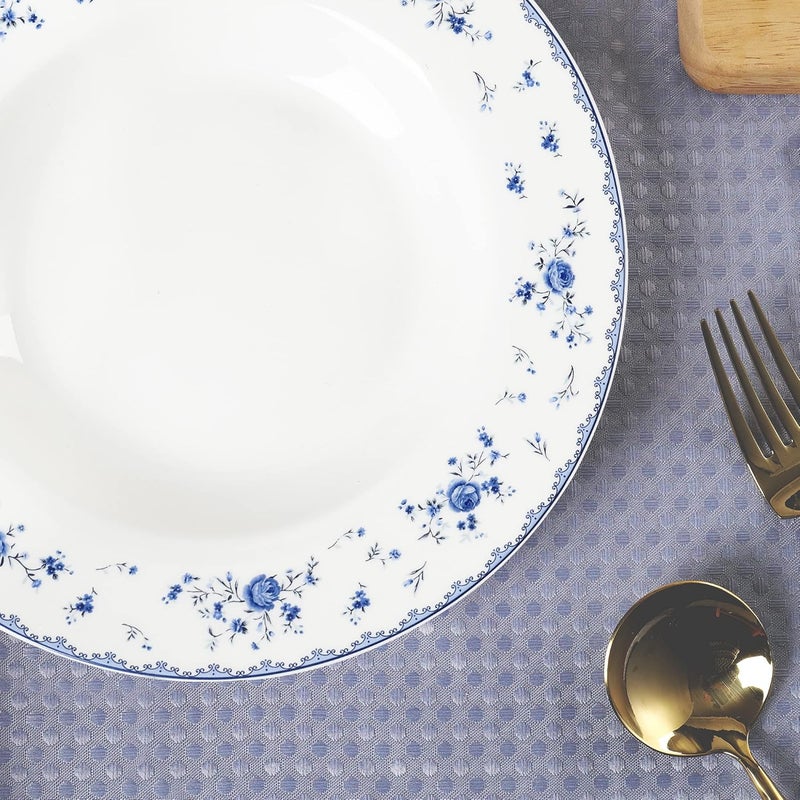 fanquare 8 Inch Porcelain Soup Bowls Set of 4 Round Pasta Plates Set for Salad Dessert Snack Blue Roses - Image 3