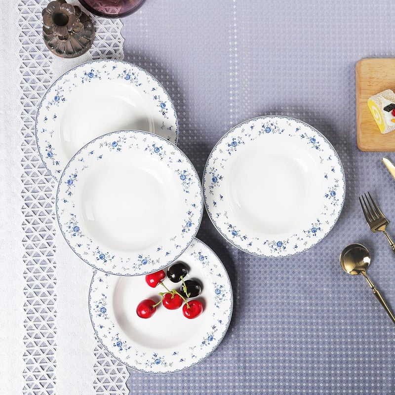 fanquare 8 Inch Porcelain Soup Bowls Set of 4 Round Pasta Plates Set for Salad Dessert Snack Blue Roses - Image 5