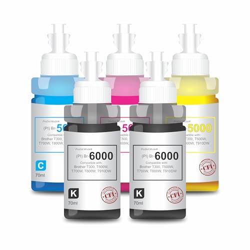 ProDot ProSeries Br B5000/B6000 Inkjet Ink Refill Compatible with Brother DCP- T300, T310, T500W, T510W, T700W, T710W, T800W, T810W, MFC-T910DW, T4000DW, T4500DW Ink Tank Printers (70 ml, CMYKK) - Image 1