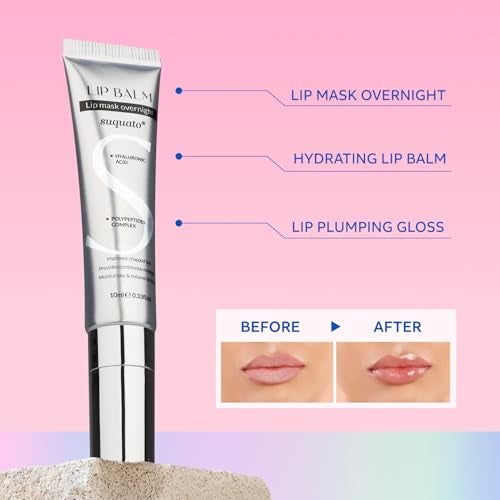 suquato Peptide Lip Treatment Butter Balm: Mini Plumping Gloss Set for Dry Care, With Hyaluronic Acid and Mask Overnight for Glowy Skin, Travel Size Night Hydrating Balm - Image 2