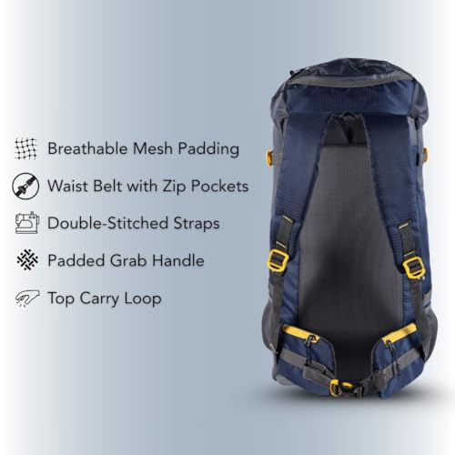 Impulse Inverse 65L Travel bag with Rain Cover | Water Resistant | Padded Adjustable Shoulder Straps & Waist Belt | Ideal for Hiking, Camping & Travel Rucksack Backpack- Blue |1 Year Warranty - Image 5