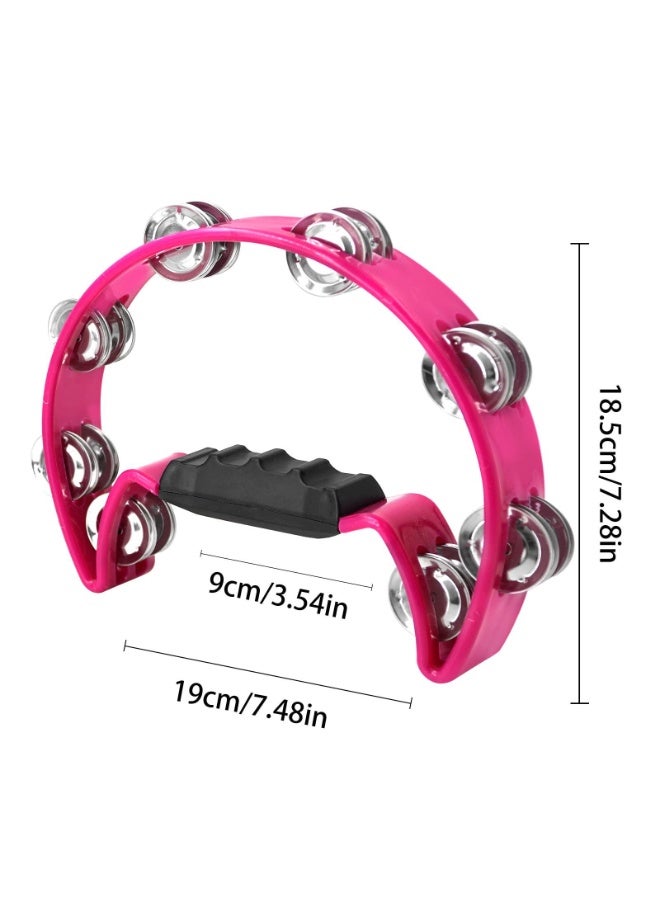 Half Moon Tambourine Handheld Bell Shaker Handbell Rattle Rhythm Hand Percussion Instrument with Double Row of 16x Steel Jingle Pair & Ergonomic Grip for Band Party Concert School Church - Image 3