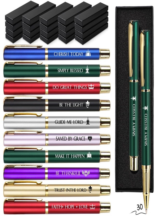 Fumete 30 Set Christian Pens Bulk Bible Verse Ballpoint Pen Gifts with Inspirational Quotes Box Religious Black Ink Thank You Gifts for Men Women Sunday Church(Phrase Sign) - Image 1