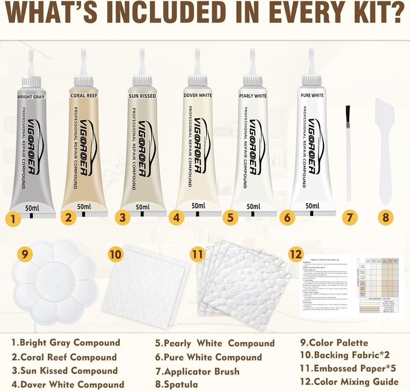 Vigorder Cream Leather Repair Kit for Furniture, Vinyl Repair Kit for Car Interior, Sofa, Purse and Jacket, Restore Any Material with Super Easy Instructions to Fix Scratches, Tears, Holes, Peeling - Image 4