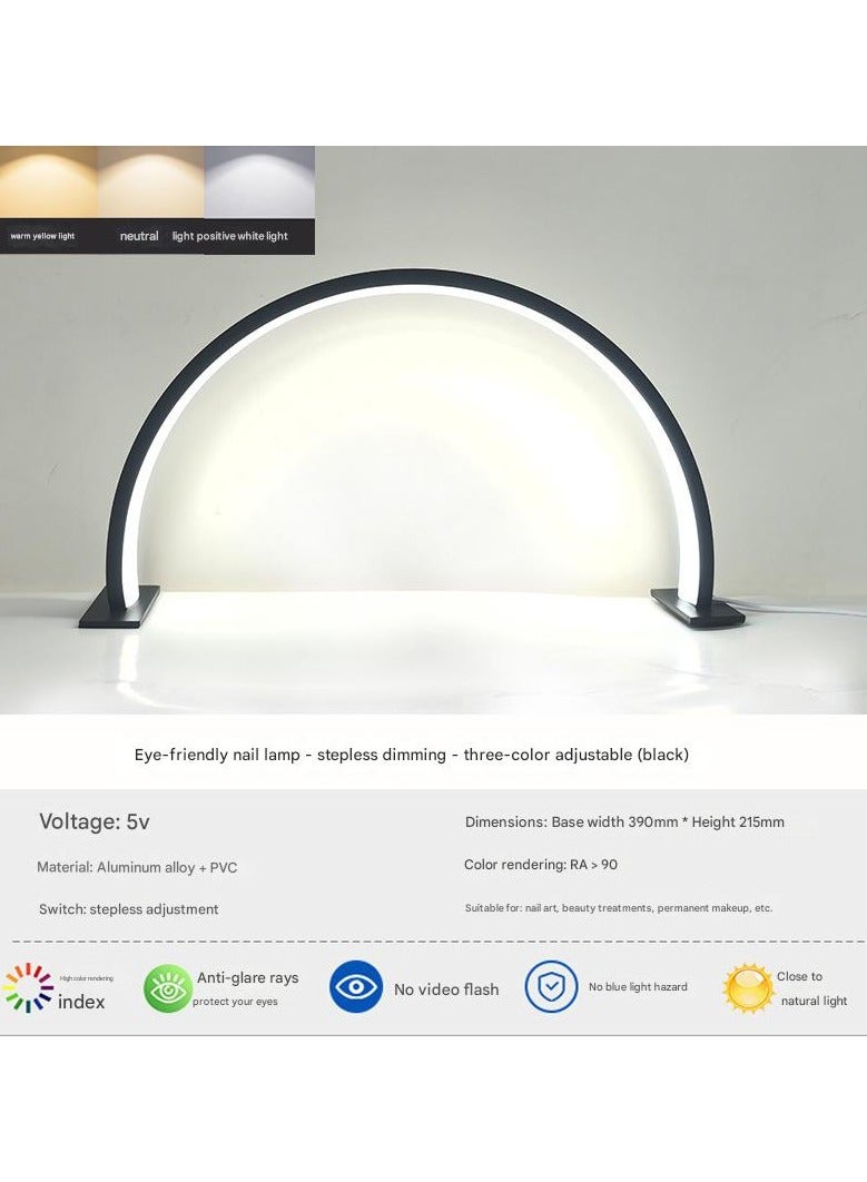 كيلا مصباح مكتبي للأظافر على شكل نصف قمر، مصباح ليد لتقنية الأظافر للمكتب، مصباح نصف قمري، مصباح طاولة لخبراء التجميل لتمديد الرموش، أسود، 21.5*39 سم - Image 5