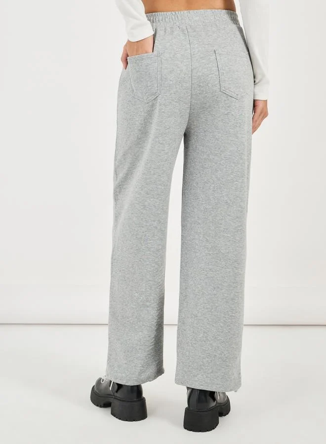 Styli Solid Wide Leg Joggers with Elasticated Waistband