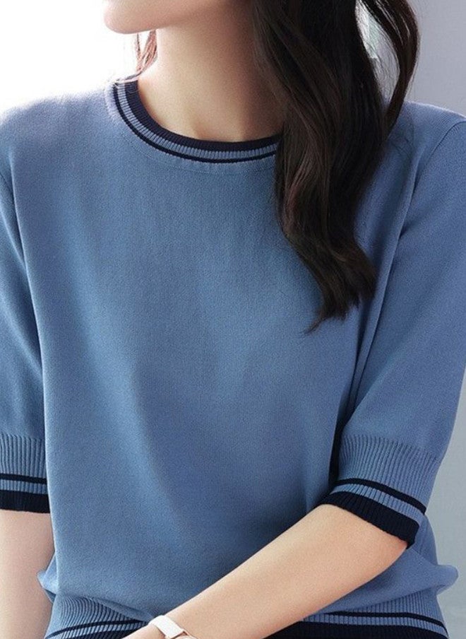 YUNIQEE بلوزة قطنية زرقاء للنساء - Image 2