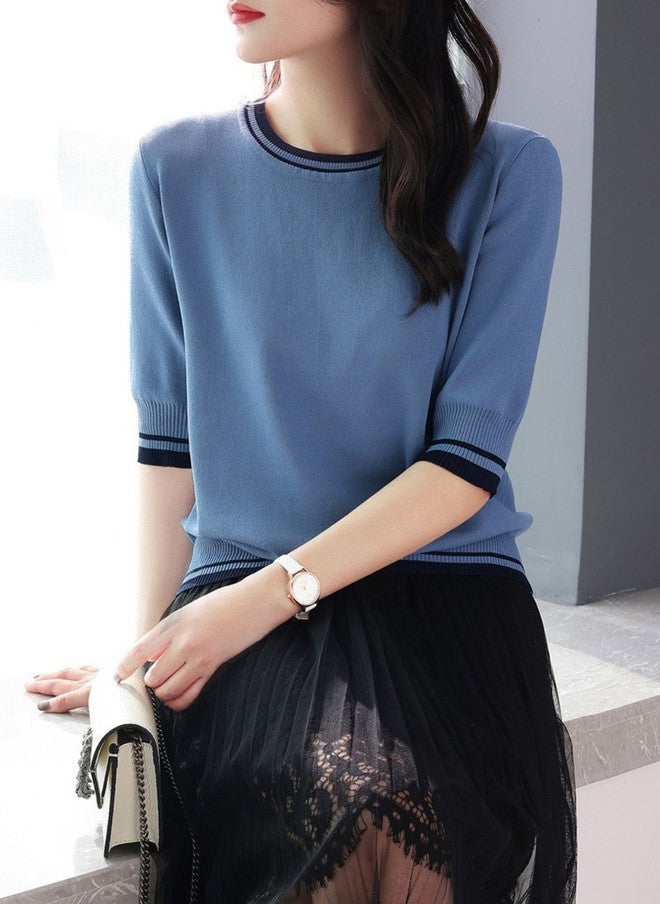 YUNIQEE بلوزة قطنية زرقاء للنساء - Image 1