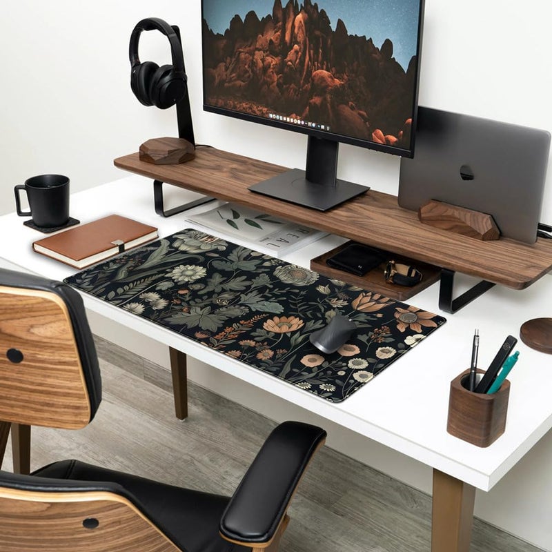 Mechanical Cattle Aesthetic Vintage Dark Flower Plants Wildflowers Large Gaming Mousepad XXL Keyboard Mouse Mat Full Desktop Mat Women Desk Cover Mat for Work Office Home 31.5x15.8 in - Image 3