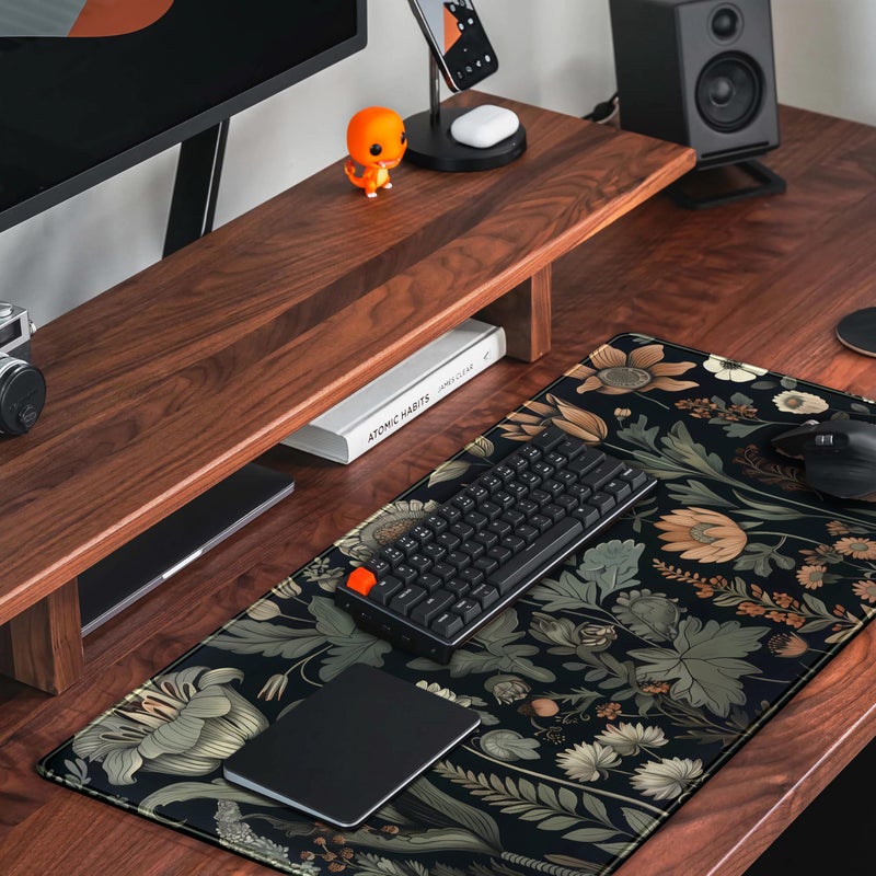 Mechanical Cattle Aesthetic Vintage Dark Flower Plants Wildflowers Large Gaming Mousepad XXL Keyboard Mouse Mat Full Desktop Mat Women Desk Cover Mat for Work Office Home 31.5x15.8 in - Image 5