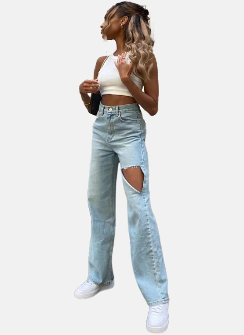 YUNIQEE Blue Straight Fit Highly Distressed High-Rise Jeans
