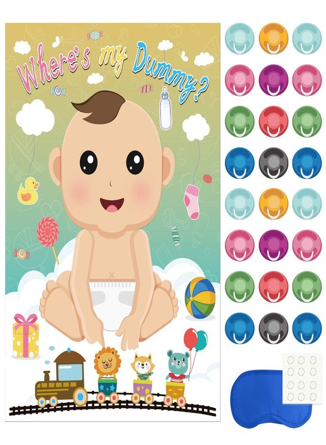 Fepito Baby Shower Party Games - Pin The Dummy On The Baby Game with 24pc Pacifier Stickers - Image 1