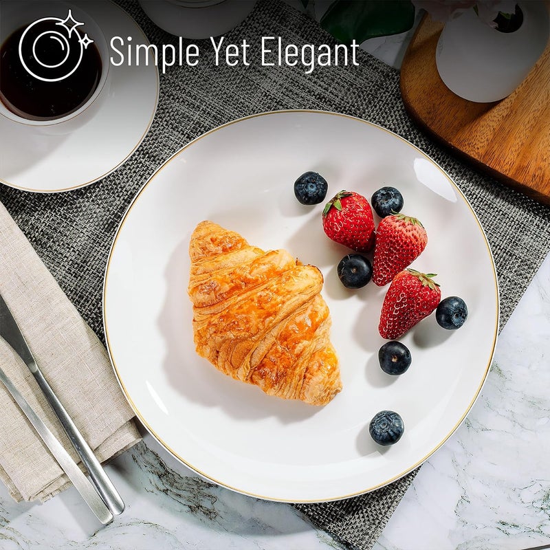 Brew To A Tea  White Porcelain Dinner Plates with Gold Rim Set of 6 105 Round Classic Style Solid Pattern Durable and Easy to Clean Not Microwave Safe - Image 5