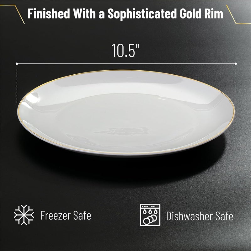 Brew To A Tea  White Porcelain Dinner Plates with Gold Rim Set of 6 105 Round Classic Style Solid Pattern Durable and Easy to Clean Not Microwave Safe - Image 3
