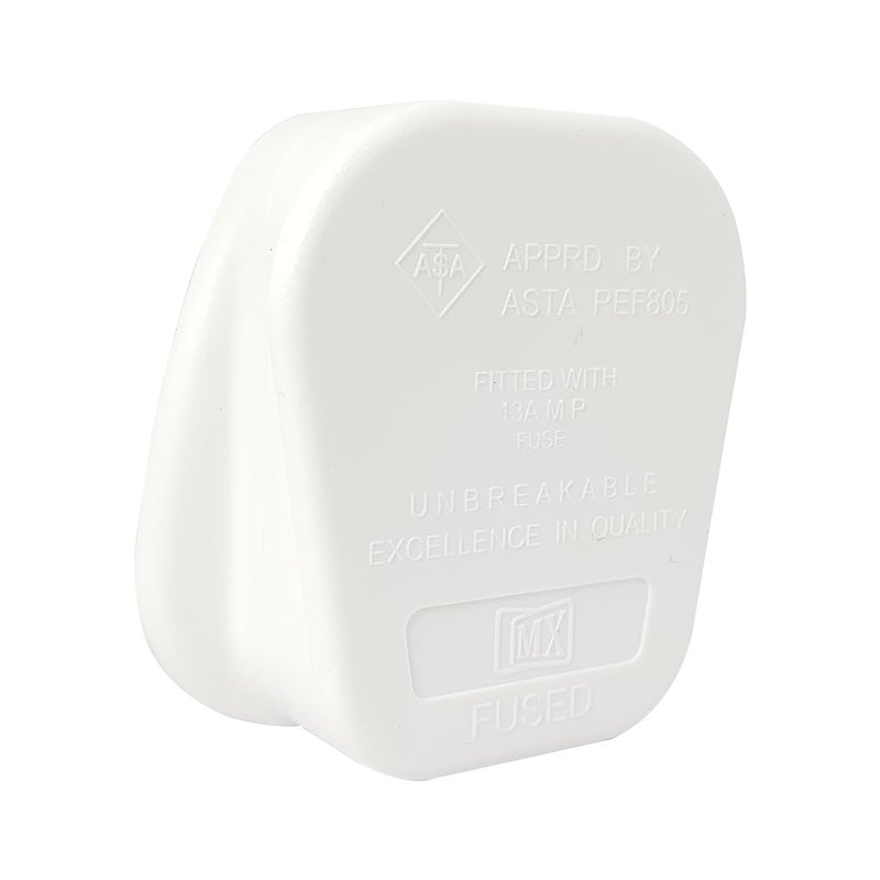 MX 3 Pin AC Electrical Power Wiring Male Fused Plug Socket Detachable Extension Cord Connector Adapter Rewireable for UK Plug 13A 250V White (Pack of 1) - Image 2
