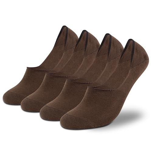 Supersox No Show Loafer Socks for Man | Combed Cotton | Breathable & Moisture Absorbent | Anti-Odour | Anti-Slip Grip | Low Cut Invisible Fit | Brown Color | Pack of 4 - Image 1