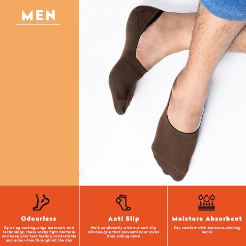 Supersox No Show Loafer Socks for Man | Combed Cotton | Breathable & Moisture Absorbent | Anti-Odour | Anti-Slip Grip | Low Cut Invisible Fit | Brown Color | Pack of 4 - Image 4