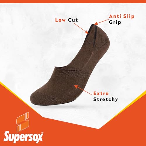 Supersox No Show Loafer Socks for Man | Combed Cotton | Breathable & Moisture Absorbent | Anti-Odour | Anti-Slip Grip | Low Cut Invisible Fit | Brown Color | Pack of 4 - Image 3