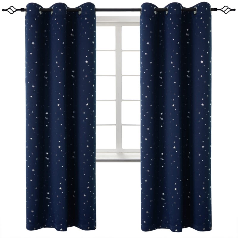 BGment Navy Star Blackout Curtains for Kids Bedroom  Grommet Thermal Insulated Room Darkening Printed Curtains for Living Room Set of 2 Panels 42 x 84 Inch Dark Blue