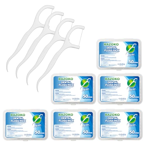 RAZOKO Dental Floss Picks High Toughness Professional Toothpicks Sticks 6-Pack(300pcs) with Portable Case and Dental Picks Perfect for Family,Hotel,Travel - Image 1