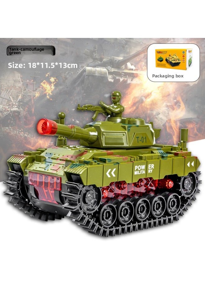 Electric Toy Sound And Light Tank Model Music Light Tumbling Tank Car Children Boy Toy Stall Wholesale-Color:Camouflage Green Tank Toy 9806A  - Image 1