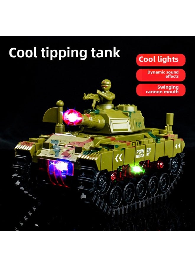 Electric Toy Sound And Light Tank Model Music Light Tumbling Tank Car Children Boy Toy Stall Wholesale-Color:Camouflage Green Tank Toy 9806A  - Image 3