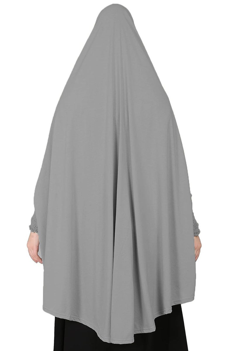 ICW Women Stretchable Jersey Smoking Sleeve Jilbab Cum Prayer Khimar Hijab (Free Size) (Grey), Female - Image 2