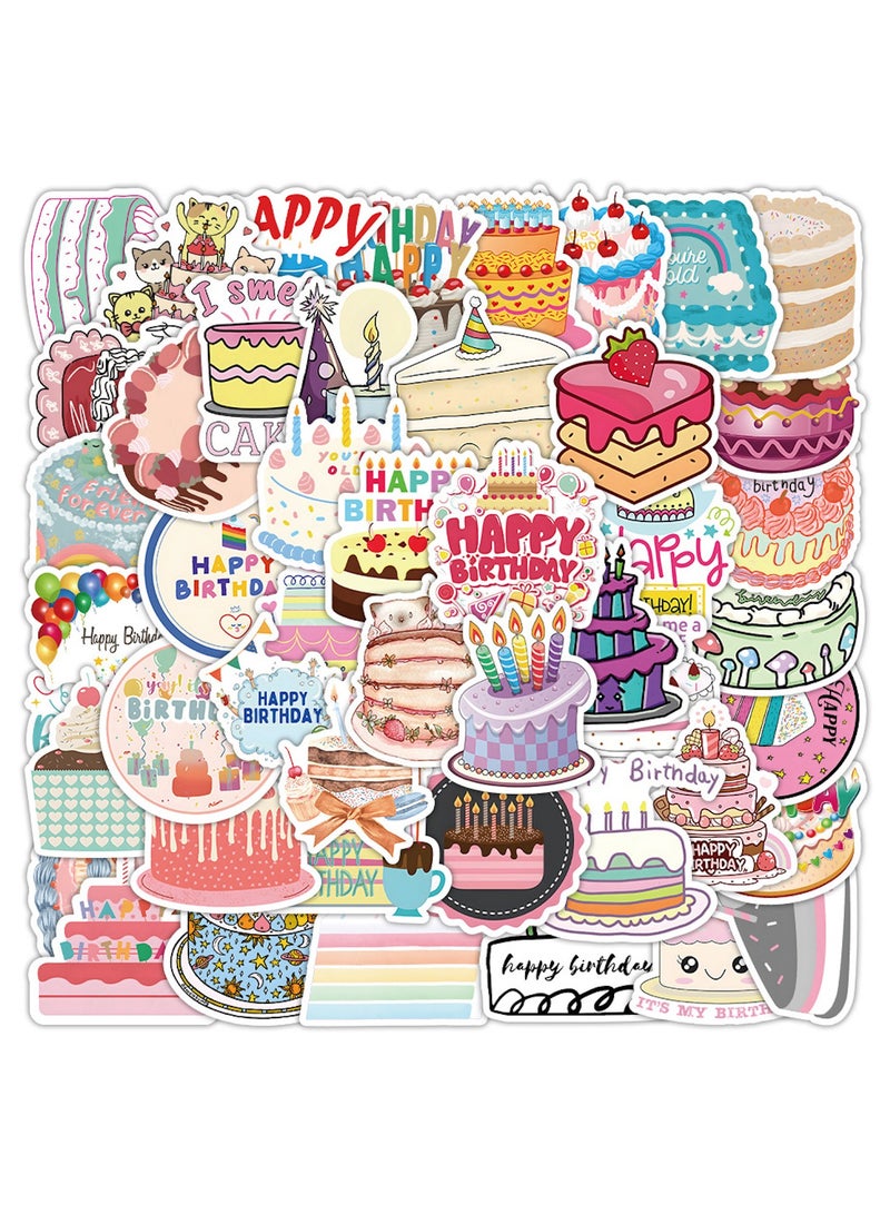 Happy Birthday Cake Stickers 100 Pcs Pink Birthday Party Cake Stickers Waterproof Decals for Decoration Planner Phone Case Scrapbook Coffee Journals Decoration - Image 1