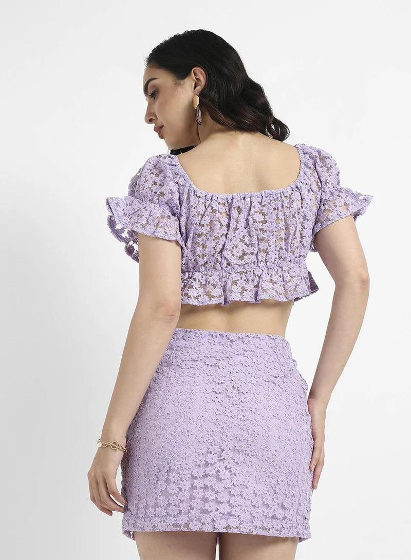 Pinacolada  Women's Lavender Micro Flower Co-Ord Set For Casual Wear | Off-Shoulder | Short Sleeve | Pull On Closure | Co-Ords Designed With Comfort Fit For Woman & Girls for Women | Best Price UAE