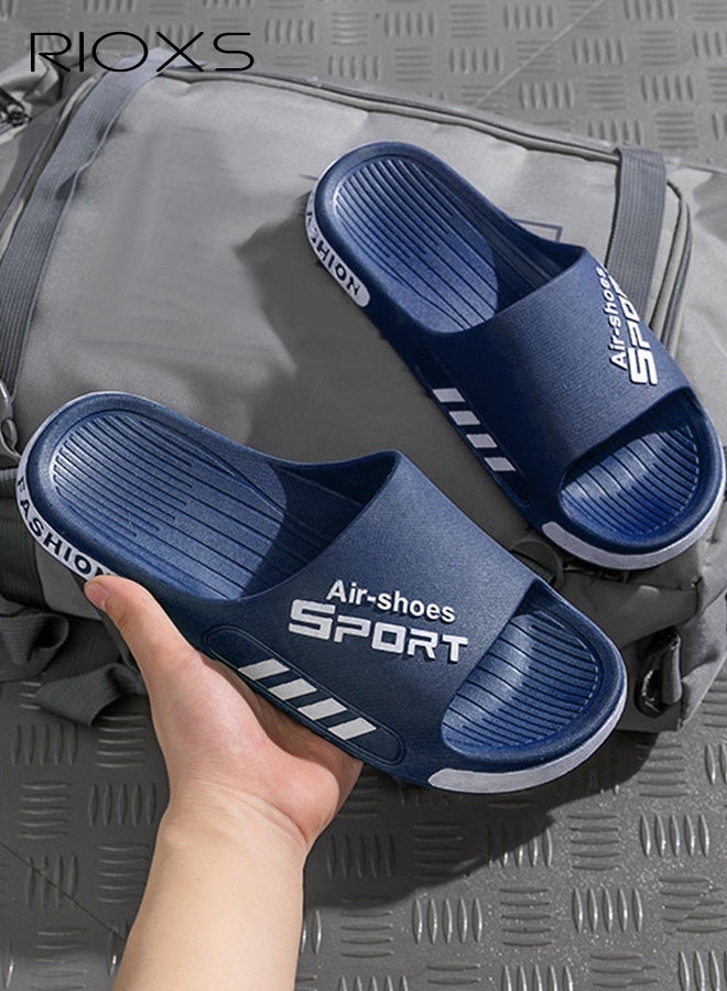 RIOXS Slippers For Men, Comfy Lightweight Flat Slippers, Men's Home Shower Slippers, Non-slip Open Toes Slippers, Soft Elastic Sole Slippers For Beach Outdoor Indoor Daily Wearing, Black Slides Bath Slippers, Classic Men Slip-ons - Image 5
