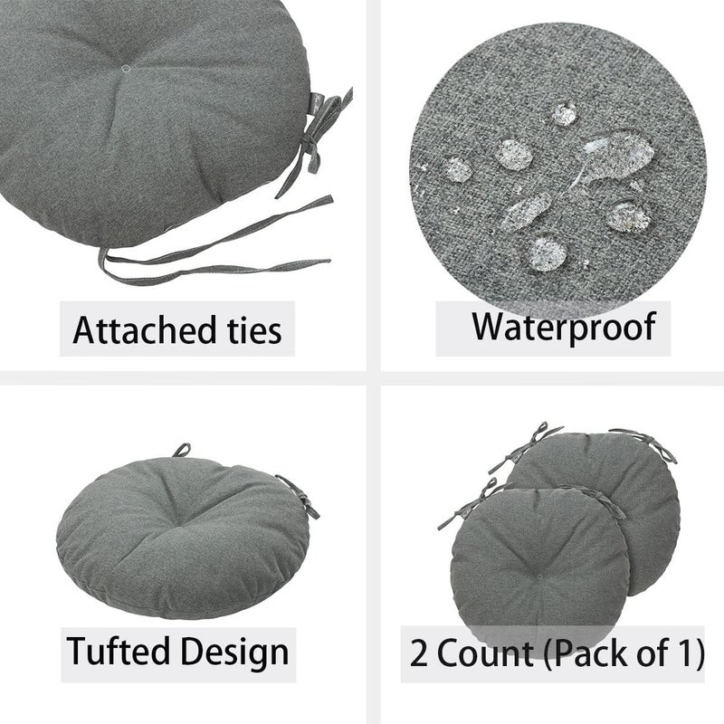 FUNHOME Bistro Chair Cushions 15 inch,Set of 2,Tufted Round Chair Cushions with Ties,15"x15"x4",Water Resistant Round Seat Cushion for Barstool Chairs,Patio Garden Kitchen Outdoor Furniture(Dark gray) - Image 4