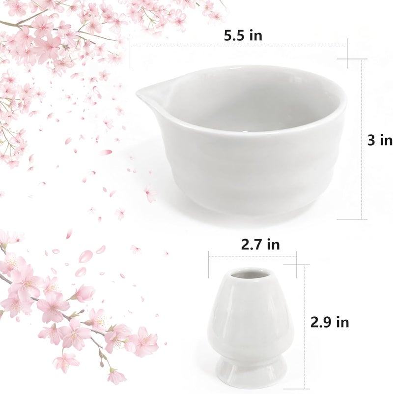 Zuvianel Matcha Bowl with Spout Ceramic Chawan Mixing Bowl 18 oz (White - Image 4