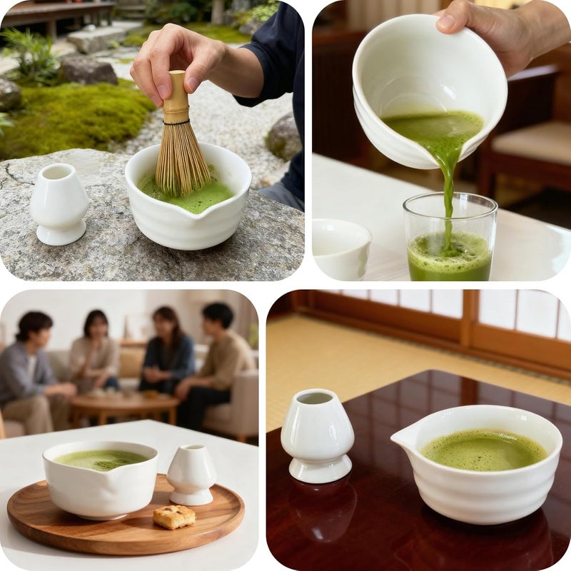 Zuvianel Matcha Bowl with Spout Ceramic Chawan Mixing Bowl 18 oz (White - Image 5