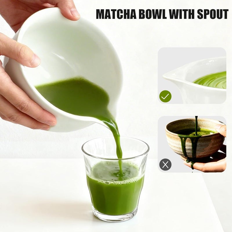 Zuvianel Matcha Bowl with Spout Ceramic Chawan Mixing Bowl 18 oz (White - Image 3