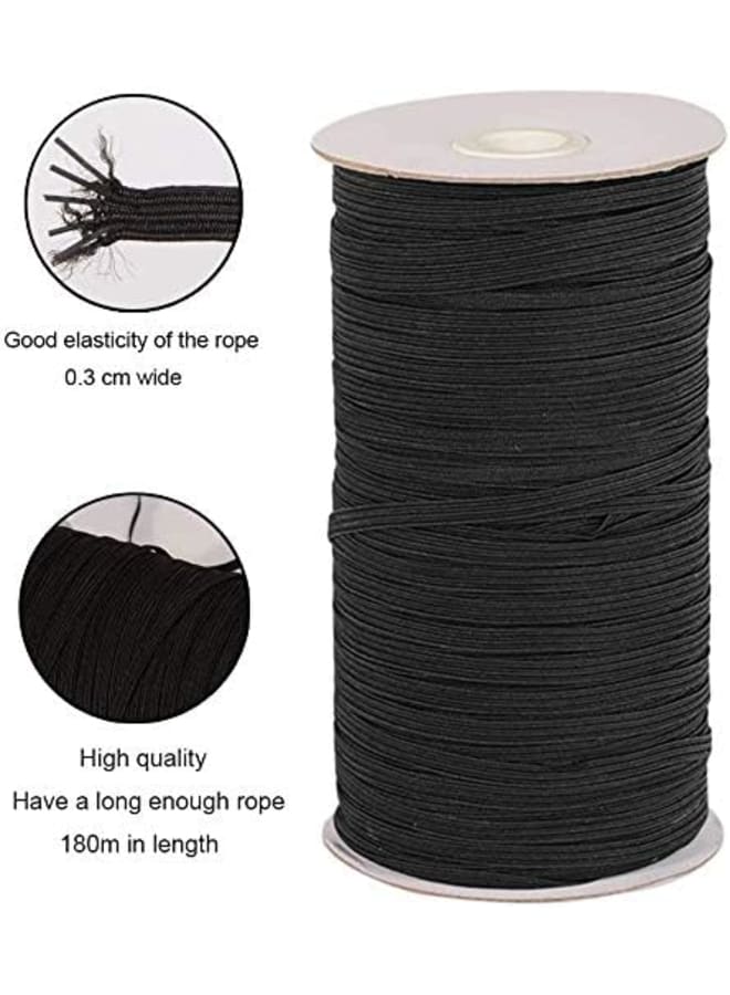Flat Elastic Cord Earloop White/Black Stretch Strap Cord Roll for Sewing and Crafting Rope Rubber Belt Pants Flat Elastic Band Stretchy Ear Tie Rope Handmade String for Sewing,1/8-Inch (3mm) - Image 2
