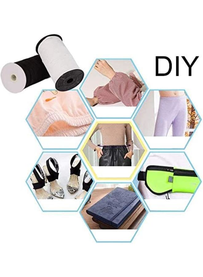 Flat Elastic Cord Earloop White/Black Stretch Strap Cord Roll for Sewing and Crafting Rope Rubber Belt Pants Flat Elastic Band Stretchy Ear Tie Rope Handmade String for Sewing,1/8-Inch (3mm) - Image 4