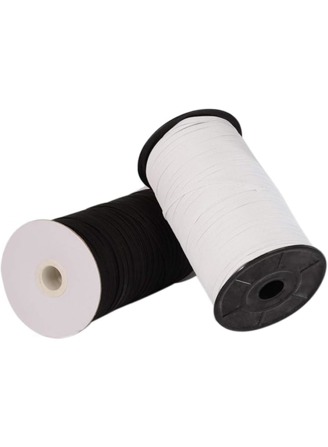 Flat Elastic Cord Earloop White/Black Stretch Strap Cord Roll for Sewing and Crafting Rope Rubber Belt Pants Flat Elastic Band Stretchy Ear Tie Rope Handmade String for Sewing,1/8-Inch (3mm) - Image 1