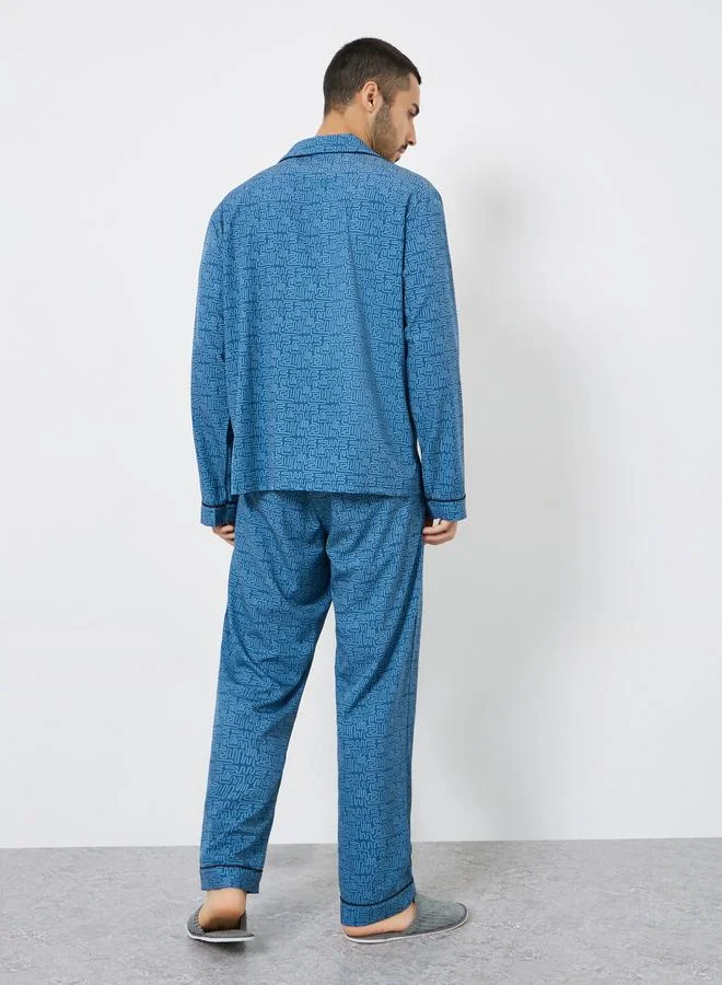 Styli  Men Printed Oversized Shirt and Pyjama Set for Men | Best Price UAE