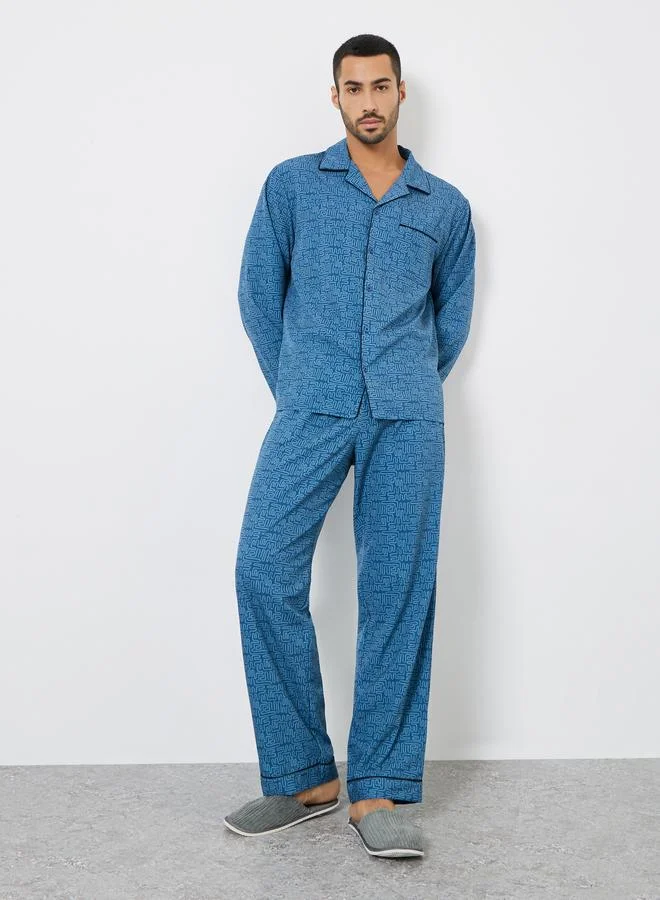 ستايلي طقم قميص مطبوع بقصة واسعة وبيجامة