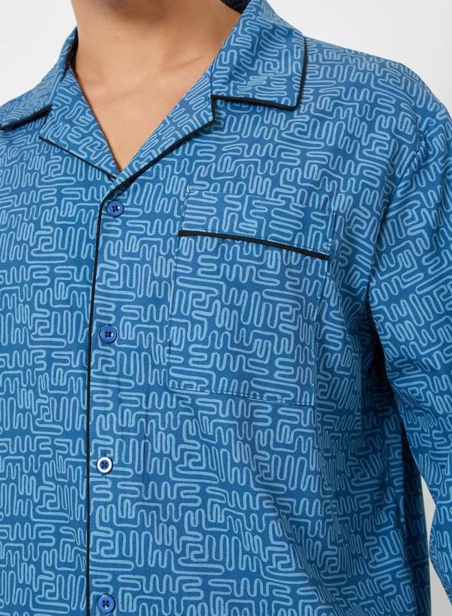 Styli  Men Printed Oversized Shirt and Pyjama Set for Men | Best Price UAE