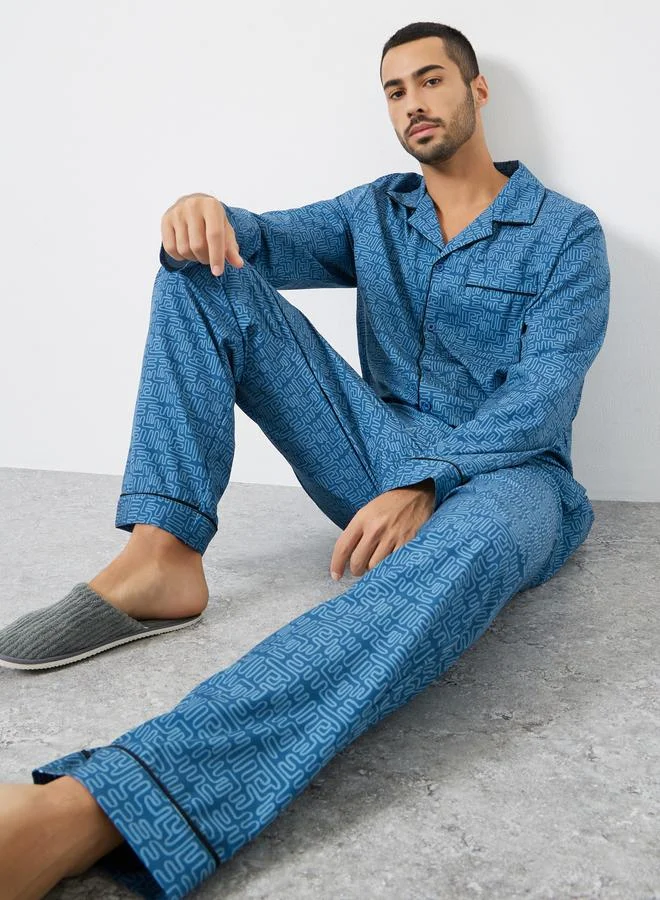 ستايلي طقم قميص مطبوع بقصة واسعة وبيجامة