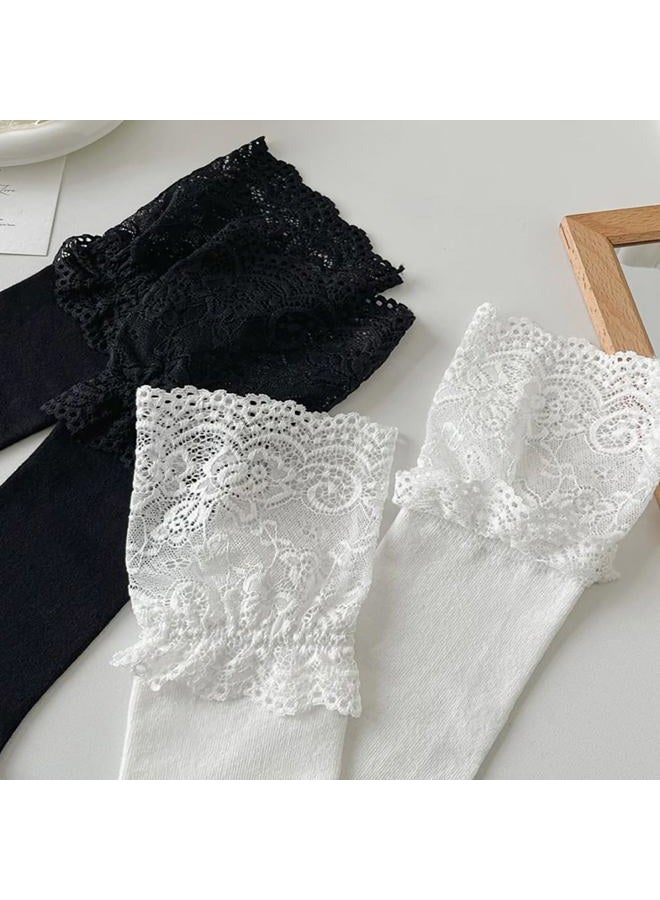 Moonlik Women's 1 Pair Lace Patchwork Knee High Socks Cute Boots Socks Stockings White One-Size, White-short, One size - Image 5