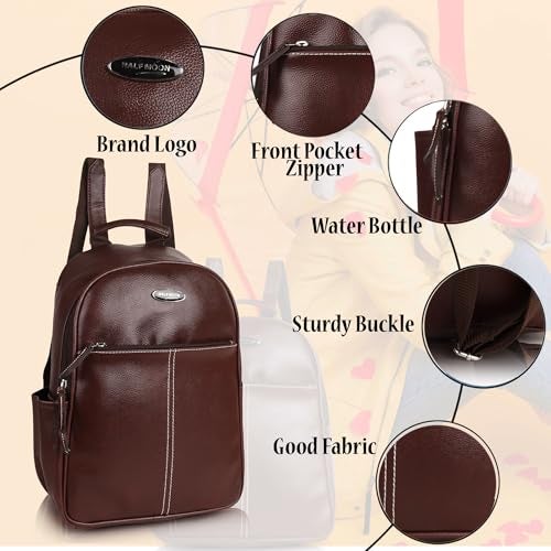 Half Moon Stylish Anti-Theft Leather 22 Litres Backpack Shoulder Bags For Women And Teens Girls | Everyday Use | Office | College |Travel|Work|Birthday Gifts For Wife | Sisters Mother (Coffee Brown) - Image 2