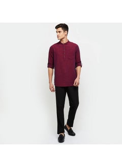 Max Max Men's Long Sleeves Regular Fit Solid Cotton Short Kurta with Band Collar (Maroon_XXL)  - Image 2