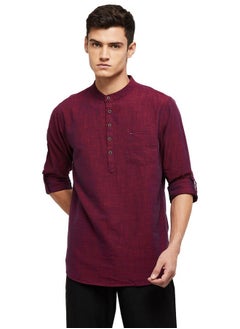 Max Max Men's Long Sleeves Regular Fit Solid Cotton Short Kurta with Band Collar (Maroon_XXL)  - Image 1