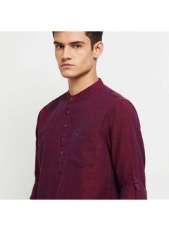 Max Max Men's Long Sleeves Regular Fit Solid Cotton Short Kurta with Band Collar (Maroon_XXL)  - Image 4