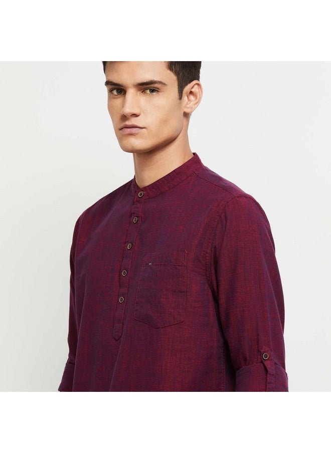 Max Max Men's Long Sleeves Regular Fit Solid Cotton Short Kurta with Band Collar (Maroon_XXL)  - Image 4