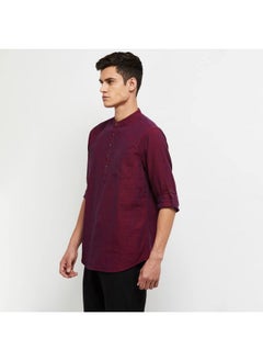 Max Max Men's Long Sleeves Regular Fit Solid Cotton Short Kurta with Band Collar (Maroon_XXL)  - Image 3
